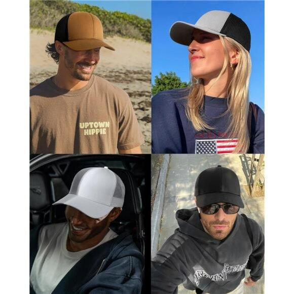 Mens Trucker Hat Mesh Back Baseball Cap Adjustable Snapback Outdoor Hat - Picture 7 of 8